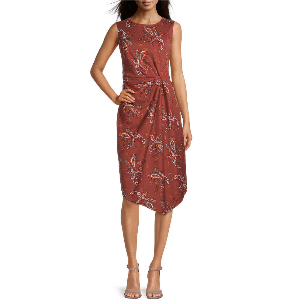 Liz Claiborne Sleeveless Paisley Midi Fit + Flare Dress Size L